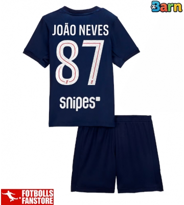 Paris Saint-Germain Joao Neves #87 Hemmatröja Barn 2025-26 Kortärmad (+ Korta byxor)